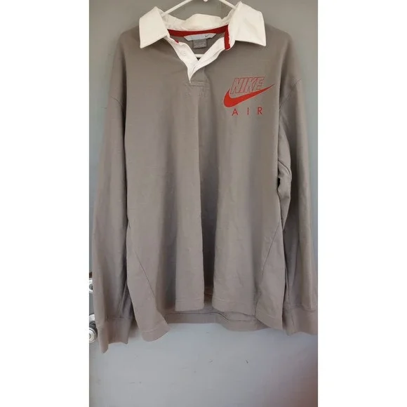 Vintage Nike Air‎ Rugby Shirt Number 9 XXL Gray Red Logo Swoosh